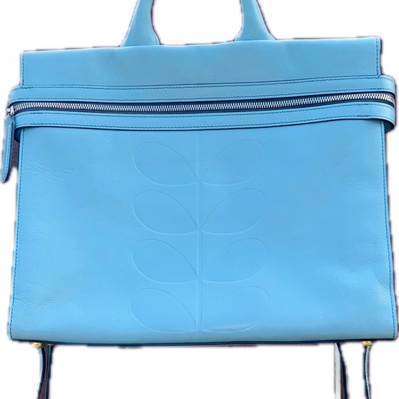 Orla Kiely Blue Punched Stem Leather Zip Crossbody Convertible Backpack Handbag - Picture 16 of 16